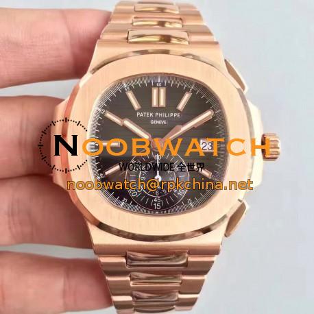 Replica Patek Philippe Nautilus Chronograph 5980R JF Rose Gold Black Dial Swiss CH28-520C