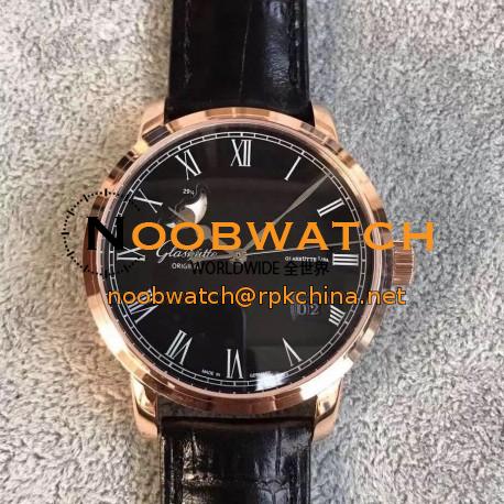 Replica Glashutte Senator Panorama Date Moon Phase 100-04-32-15-04 GF Rose Gold Black Dial Swiss 100-04