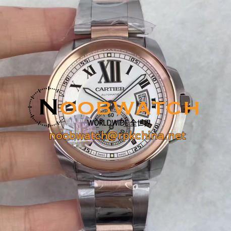 Replica Cartier Calibre de Cartier W7100036 42MM JF Stainless steel & Rose Gold White Dial Swiss Calibre 1904-PS MC