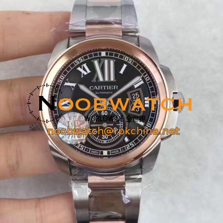 Replica Cartier Calibre de Cartier W7100036 42MM JF Stainless steel & Rose Gold Black Dial Swiss Calibre 1904-PS MC