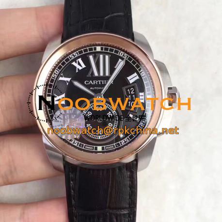 Replica Cartier Calibre de Cartier W7100039 42MM JF Stainless Steel & Rose Gold Black Dial Swiss Calibre 1904-PS MC