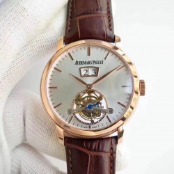 Replica Audemars Piguet Jules Audemars Tourbillon Grande Date 26559 TF Rose Gold Silver Dial Swiss AP Caliber 2909