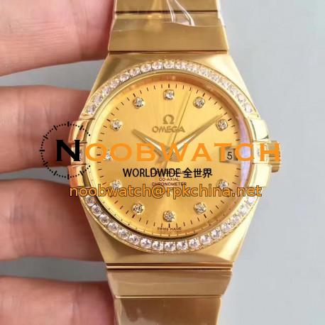 Replica Omega Constellation 123.55.38.21.58.001 38MM SSS Yellow Gold & Diamonds Champagne Dial Swiss 8500