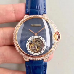 Replica Cartier Ladies Ballon Bleu Flying Tourbillon TF Rose Gold & Diamonds Blue Dial Swiss 9452MC