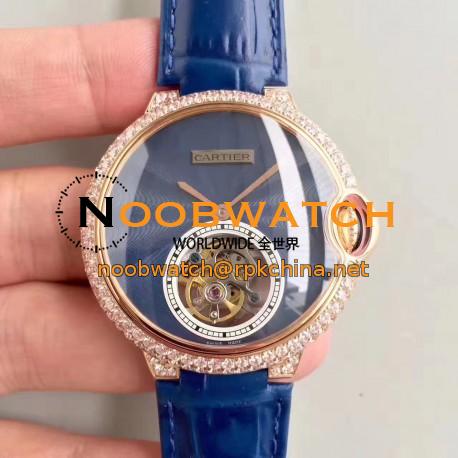 Replica Cartier Ladies Ballon Bleu Flying Tourbillon TF Rose Gold & Diamonds Blue Dial Swiss 9452MC