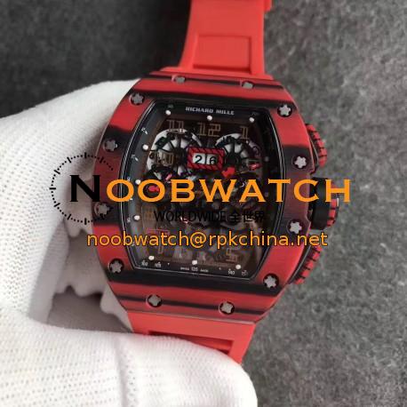 Replica Richard Mille RM011 Red QTPT Flyback Chronograph KV Red Forged Carbon Black Skeleton Dial Swiss 7750