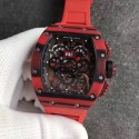 Replica Richard Mille RM011 Red QTPT Flyback Chronograph KV Red Forged Carbon Black Skeleton Dial Swiss 7750