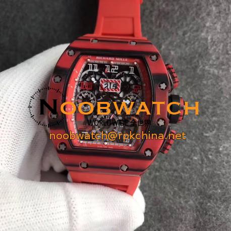 Replica Richard Mille RM011 Red QTPT Flyback Chronograph KV Red Forged Carbon Red Skeleton Dial Swiss 7750