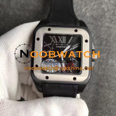 Replica Cartier Santos 100 XL WSSA0006 V6 PVD & Stainless Steel Black Dial Swiss 2824-2