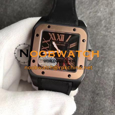 Replica Cartier Santos 100 XL WSSA0006 V6 PVD & Rose Gold Black Dial Swiss 2824-2