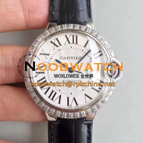 Replica Cartier Ballon Bleu 42MM WE900951 V6 Stainless Steel & Diamonds White Dial Swiss 2824-2