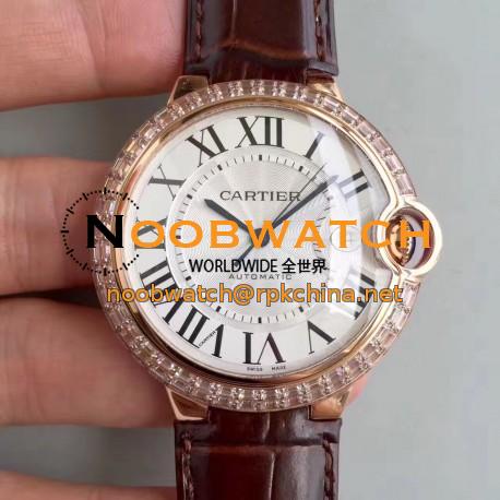 Replica Cartier Ballon Bleu 42MM W6900651 V6 Rose Gold & Diamonds White Dial Swiss 2824-2