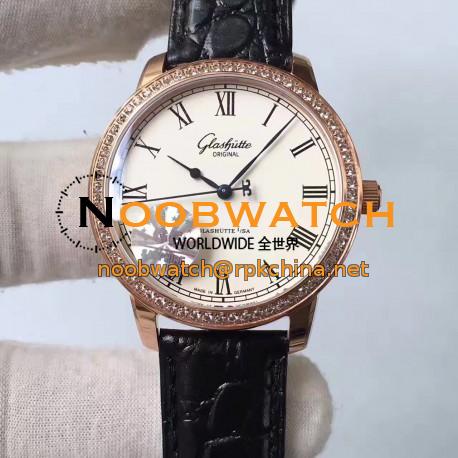 Replica Glashutte Original Senator Excellence V4 1-39-52-01-01-04 GF Rose Gold & Diamonds White Dial Swiss Caliber 39-52