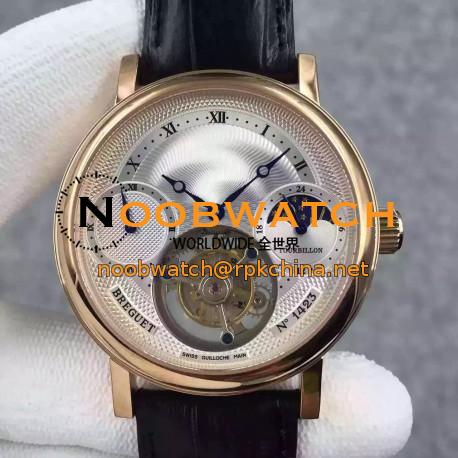 Replica Breguet Grand Complication Moonphase Tourbillon AX Rose Gold Silver Dial Swiss Tourbillon