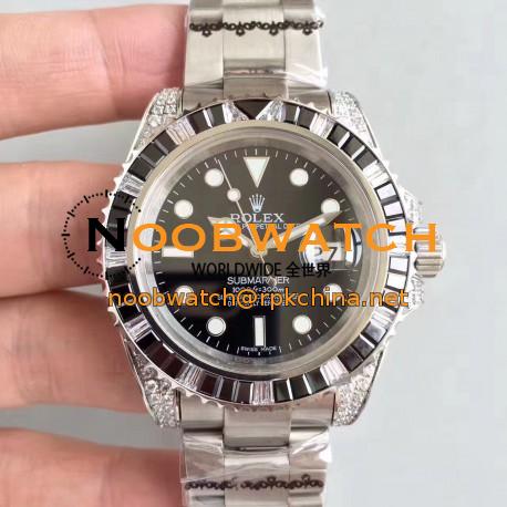 Replica Rolex Submariner Date 116610LN BP Stainless Steel & Diamonds Black Dial Swiss 2836-2