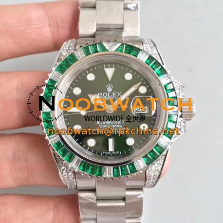 Replica Rolex Submariner Date 116610LV BP Stainless Steel & Diamonds Green Dial Swiss 2836-2