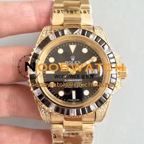 Replica Rolex Submariner Date 116618LN BP Yellow Gold & Diamonds Black Dial Swiss 2836-2