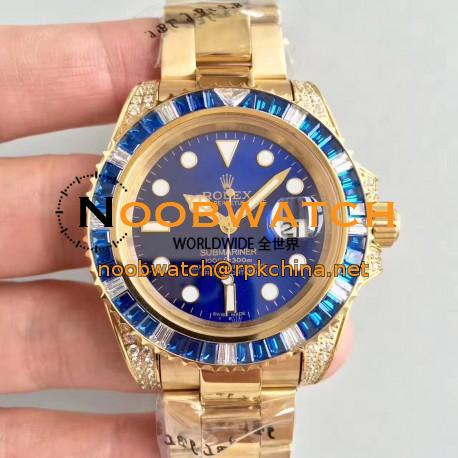 Replica Rolex Submariner Date 116618LB BP Yellow Gold & Diamonds Blue Dial Swiss 2836-2