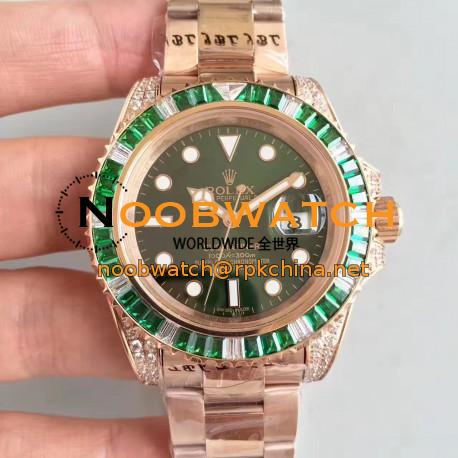 Replica Rolex Submariner Date 116618LV BP Rose Gold & Diamonds Green Dial Swiss 2836-2