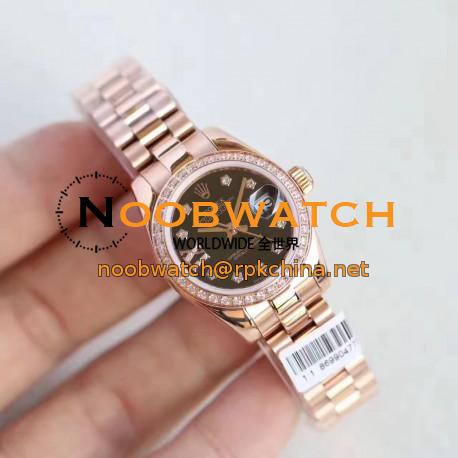 Replica Rolex Lady Datejust 28 279135RBR 28MM N Rose Gold & Diamonds Black Dial Swiss 2671